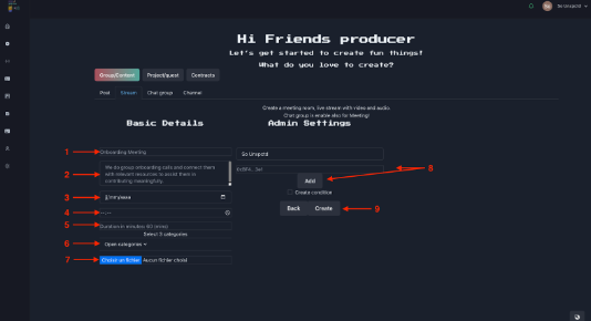 Create stream &amp; meetings